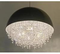 Chandelier Light, Danish Designer Crystal Tassel Iron Chandelier for Exhibition Hall Restaurant Living Room Luxury Decor Indoor LED Hanging Lamp(Black,Neutral_DIA30CM)