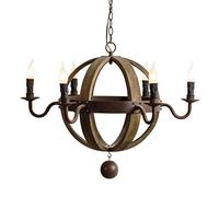 Chandelier light, Farmhouse Light Fixture Chandeliers,Globe Industrial Rustic Pendant Light E12 Semi Flush Mount Wood Chandelier 6 Lights Hanging Light Fixtures Ceiling Compatible with Kitchen(6)