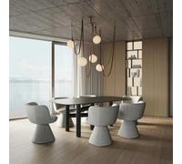 Chandelier Light Fixture, Mid-Century Modern Design with Glass Globe and Leather Chain, Ideal for High Ceilings and Living Rooms, 5 Lights