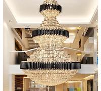 Chandelier Light, Luxury Crystal Stair Chandelier Lighting Villa Lobby Hotel Large Decoration Hanging Lamps Black/Gold Modern Led Lamp(Changeable,D200cm H3000cm)