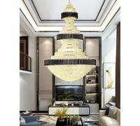 Chandelier Light, Luxury Crystal Stair Chandelier Lighting Villa Lobby Hotel Large Decoration Hanging Lamps Black/Gold Modern Led Lamp(Changeable,D150cm H220cm)