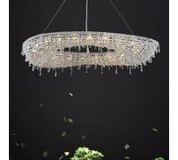 Chandelier Light, Modern Luxury Round Oval Crystal Chandelier for Living Dining Room Chrome Luster LED Pendant Lights Hotel Duplex Villa Lamp(A-Oval,Natural Light_Dia 60CM)