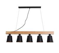 Chandelier Linear Pendant Light 5-Light,Kitchen Island Hanging Light with Metal Shade,Contemporary Wood Pendant Light Fixture for Dining Room Livingroom-Black 100x23cm(39x9inch)