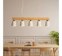 Chandelier Linear Pendant Light 5-Light,Kitchen Island Hanging Light with Metal Shade,Contemporary Wood Pendant Light Fixture for Dining Room Livingroom-White 100x23cm(39x9inch)