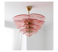 Chandelier, Lotus Leaf Murano Chandelier Ceiling Multi Color Flower Glass Pendant Light Living Room Bedroom Hotel Lobby Art(Warm,D55CM_Pink)