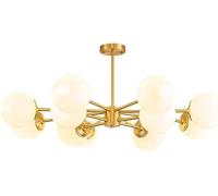 Chandelier Mid Century 8-Light Sputnik Chandelier White Milk Glass Shades Black Farmhouse Industrial Ceiling Light Frosted Bubbled Light,Chandeliers Chandelier/D/12 Lights