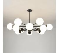 Chandelier Mid Century 8-Light Sputnik Chandelier White Milk Glass Shades Black Farmhouse Industrial Ceiling Light Frosted Bubbled Light,Chandeliers Chandelier/Black/12 Lights
