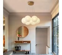 Chandelier Mid-Century Nordic Large Globe Glass Bubble Ball Ceiling Lamp Shape Pendant Light Fixture Gold Base 13 Lights Modern Decorative Chandeliers for Living Room Dining Room Bedroom Entry