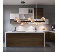 Chandelier Mid Century Sputnik Pendant Lighting,9 Lights Glass Globe Chandelier for Kitchen Island, LED Ceiling Pendant Light for Dining Room Living Room-H 83x24cm(33x9inch)