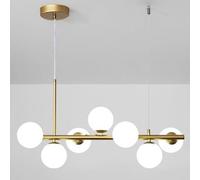 Chandelier Milky White Globe Pendant Light, G9/ Gold Farmhouse Linear Chandelier, 6/7-Light Mid Century Vintage Rectangle Chandelier, Kitchen Island Lighting for Dining Room Cafe