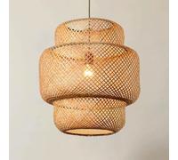 Chandelier, Natural Bamboo Woven Pendant Lamp Adjustable Height Farmhouse Lampshade Hanging Lamp Retro Bohemian Style for Hallway, Entryway, Kitchen, Island, Dining Room, Bedroom