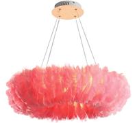 Chandelier Nordic Chandelier,Warm Romantic Living Dining Room Bedroom,Feather Round Lampshade Ceiling Light-Grey 80cm Pendant Light Home Decor Lamp(Pink,80cm)