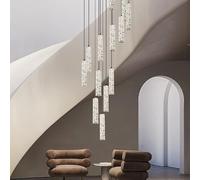 Chandelier, Nordic Staircase Chandelier LED Modern Minimalist Long Cement Strip Hanging Pendant Light Attic Pendent Lamp Villa(18 Heads,Warm Light)