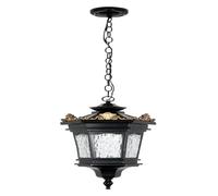 Chandelier Outdoor Pendant Lights for Porch Large Black Gold Adjustable Exterior Hanging Porch Lighting with Water Glass Waterproof Ceiling Mount Lamp Outside Chandelier Lantern for Gazebo Yard (Colo