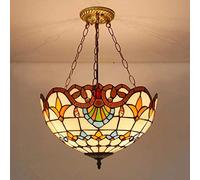 Chandelier Pendant Lights Fixture Tiffany Style Inverted Ceiling, Victorian Hanging Lamp Ceiling Light Fixture for Living Room Dining Room, Stained Glass Shade