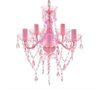 Chandelier Pink Plastic 38x45cm Crystal Light 5-Arm Ceiling Pendant Lamp Elegant [EEK: E]