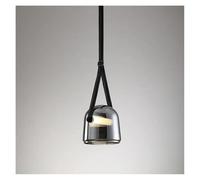 Chandelier, Post-Modern Leather LED Chandelier Art Deco Glass Nordic Designer Pendant Light Indoor Hanging Lamp for Bedroom Bedside(Grey Glass)