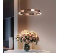 Chandelier Ring Modern LED Pendant Lamp Table Hanging Lamp Dining Table Minimalist Hanging Lamp For Living Room Aluminium Shade Dining Room Lamp Height Adjustable Lamps Rose Gold(Warm light,80cm)
