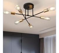 Chandelier Sputnik Ceiling Light, 6 Lights E27 Black Gold Modern Chandelier, Semi-Flush Mount Ceiling Lamp Vintage Ceiling Lighting for Living Room, Bedroom, Dining Room, Kitchen(no bulb no shade)