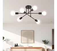 Chandelier Sputnik Ceiling Light, 6 Lights E27 Black Modern Chandelier, Semi-Flush Mount Ceiling Lamp Vintage Ceiling Lighting for Living Room, Bedroom, Dining Room, Kitchen(no shade no bulb)