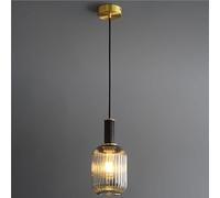 chandelier Striped Glass in a Mid Century Style Ceiling-Hung Light Modern E26/ Base Brushed Brass Pendant Light Vintage Home Decor Pendant Lighting for Dining Room Kitchen Bar Hallway Bathroom(A)