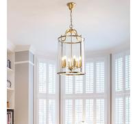 Chandelier, Vintage Brass Hall & Foyer Light Lantern, Birdcage Candle Pendant Light, Adjustable Hanging Lighting Fixture for Bedroom and Living Room