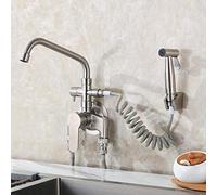 Chandelier Wall Mount Kitchen faucets, with Stainless Steel, Wall-Mounted, Mounted, hot and Cold Mixing Valve, Sink Sinks Balcony Laundry Pool-Seven-Word Tube Spray (Color :