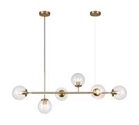Chandelier with 6 Lights, Elegant Lighting for Dining Room or Living Room, Black and Amber Glass Globes, Mid Century Modern Design