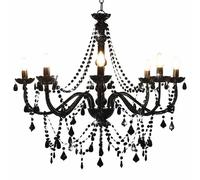 vidaXL Chandelier with Beads Black 8xE14 Bulbs Hanging Lamp Pendant Light