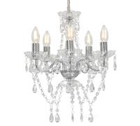 Chandelier with Crystal Beads Round 5xE14 Living Room Silver/Golden vidaXL
