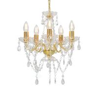 Chandelier with Crystal Beads Round 5xE14 Living Room Silver/Golden vidaXL