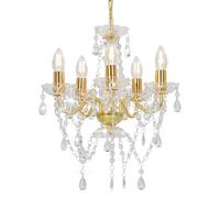 vidaXL Chandelier with Crystal Beads Silver Round 5 x E14, Silver