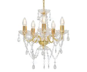 Chandelier with Crystal Beads Round 5xE14 Living Room Silver/Golden vidaXL