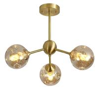 Chandeliers 3-Light Flush Mount Ceiling Light Mid Century Sputnik Chandelier Brushed Brass Pendant Light Fixtures with Glass Shade Black Ceiling Light for Bedroom Living Room Farmhouse Small Gift