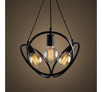 Chandeliers, 3-Lights Loft Retro Industry Ceiling Pendant Lamp Creativity V-intage Continental Hollow Cafe Restaurant Bar Bedroom Adjustable Iron Metal Hanging Light Cha (Color : Black)