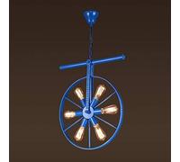 Chandeliers, 6-Lights Industrial Retro Iron Wheel Adjustable Chandelier Loft Kitchen Ceiling Suspension Light Shaped Restaurant Hall Cafe Bar Barn Warehouse V-intage Pendant Lamp/D(Color:Blue)