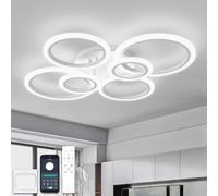 Chandeliers Ceiling Light with Remote Control & APP, LED Light Fittings Ceilings with 6 Rings, Dimmable, Light Memory with Timer, Modern Ceiling Lights Living Room Hall Lounge Bedroom, White