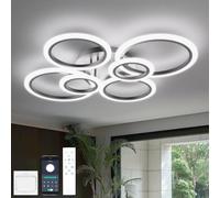 Chandeliers Ceiling Light with Remote Control & APP, LED Light Fittings Ceilings with 6 Rings, Dimmable, Light Memory with Timer, Modern Ceiling Lights Living Room Hall Lounge Bedroom, Black