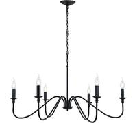 Chandeliers, Ceiling Lights,6-Light Rustic Industrial Iron for Dining Room Lighting Fixtures Hanging,Candle Hanging for Hallway, Living Room,Office, Bar,Island Lights/Black
