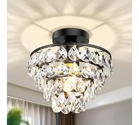Chandeliers, Ceiling Lights, Modern Crystal Ceiling Light - Semi Flush Mount Ceiling Light Small with E27 Base Farmhouse Ceiling Lighting Fixture for Bedroom Bathroom Closet Living/Black