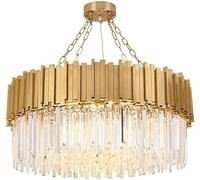 Chandeliers Modern Gold Luxury Crystal Chandelier for Living Room Round Stainless Steel E14 Pendant Lamp Cristal Light Fixtures Simple Restaurant Lighting,HaoAMZ