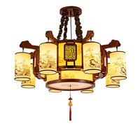 Chandeliers, Retro Chinese Living Room Droplight, Classical Wood Carving Oak Ceiling Lamp, Chinese Chandelier,for bar, Clubs, Cafes, Cafes Light(8heads)
