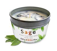 CHANDELITA Aromatherapy Candle Scented with Sage for Home Blessing and Energy, Sage Leaves with Soy Wax for Purification, Relaxation, Meditation and Chakra Healing - Light and Gentle Aroma (1 Unit)
