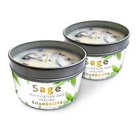 CHANDELITA Aromatherapy Candle Scented with Sage for Home Blessing and Energy, Sage Leaves with Soy Wax for Purification, Relaxation, Meditation and Chakra Healing - Light and Gentle Aroma (2 Units)