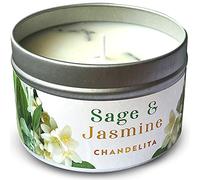 Chandelita Sage Scented Candle and Jasmine with Soy Wax and Sage Leaves - Chakra Candles - Sage and Jasmine Candle with Essential Oils - Soy Candle Gift - Candles Gifts for Women - Meditation Candle