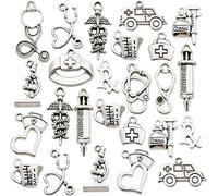 Chandler 60pcs/Set Craft Supplies Antique Silver Medical Nurse Charms Mix Pendants Stethoscope Charms for Jewelry Making Crafting Findings Accessory for DIY Necklace Bracelet