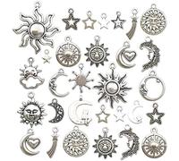 Chandler 80pcs/Set Craft Supplies Mixed Small Antique Silver Sun Moon Stars Charms Pendants for Crafting, Jewelry Findings Making for DIY Necklace Bracelet