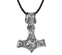 Chandler Vintage Viking Norse Thor's Hammer Necklace Pendant for Men Silver Celtic Knot Wolf Mjolnir Hip Hop Rapper Gift