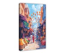 Chandni Chowk Delhi Art Print_ Spice Bazaar Illustration Canvas Poster Wall Art Decor Print Picture Paintings for Living Room Bedroom Decoration 12" L X 18" W