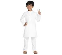 Chandrakala Kids Kurta Pyjama Set for Boys Indian Traditional Party Wear Bollywood Style Wedding Dress, (KK101), White, 7-8 Years
